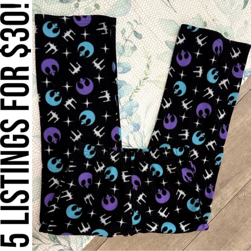 Star Wars Pajamas Pants Girls Size Medium Black Purple Star Wars Themed Bottoms